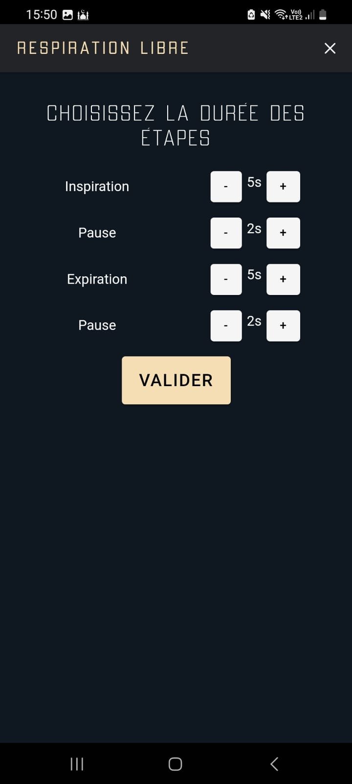 Parametres de session de respiration